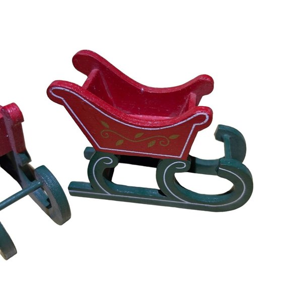 Reed VTG Christmas Sleigh Centerpiece Decor Set of 4 Red Green 4”x 1.5” Taiwan - Picture 2 of 7